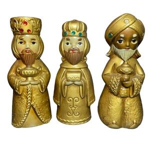 Vintage STAR 3 Wise‎ Men Kings Hand Painted Gold Figures Nativity Japan Made 5in